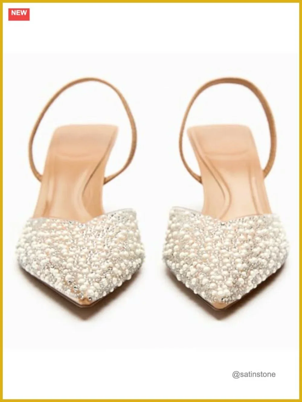 Pearl Rhinestone Clear Slingback Kitten Heel Pointed Toe Women's Wedding Party